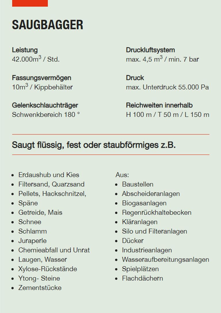 Saugbagger Sankt Augustin - Technische Daten Saugbaggger
